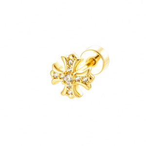 Boucles D'Oreilles Piercing Femme En Cuivre Et Zircon, Simple Croix (1 Pièce) h5 