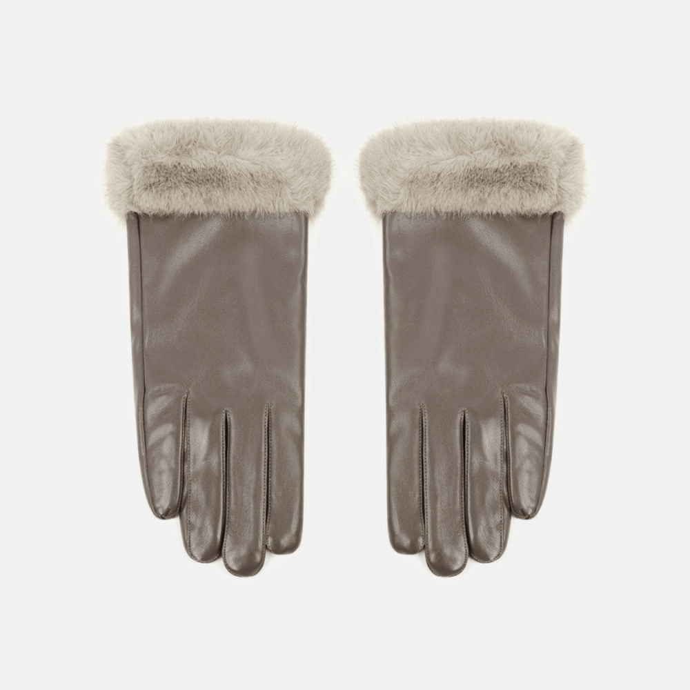 1 Paire De Gants En Peluche Pu De Couleur Unie Image3