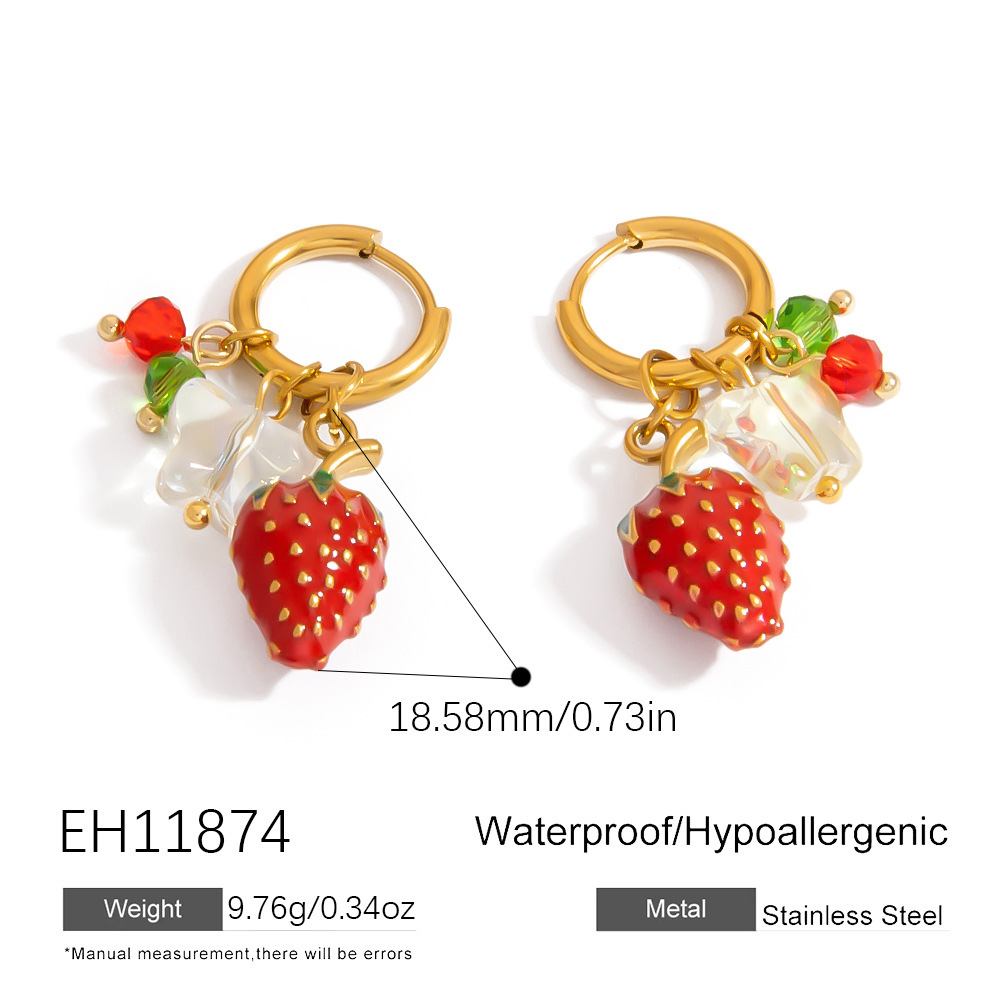 Boucles D'Oreilles Pendantes Pour Femme, Motif Papillon Fraise, En Acier Inoxydable Étanche (1 Paire) 
