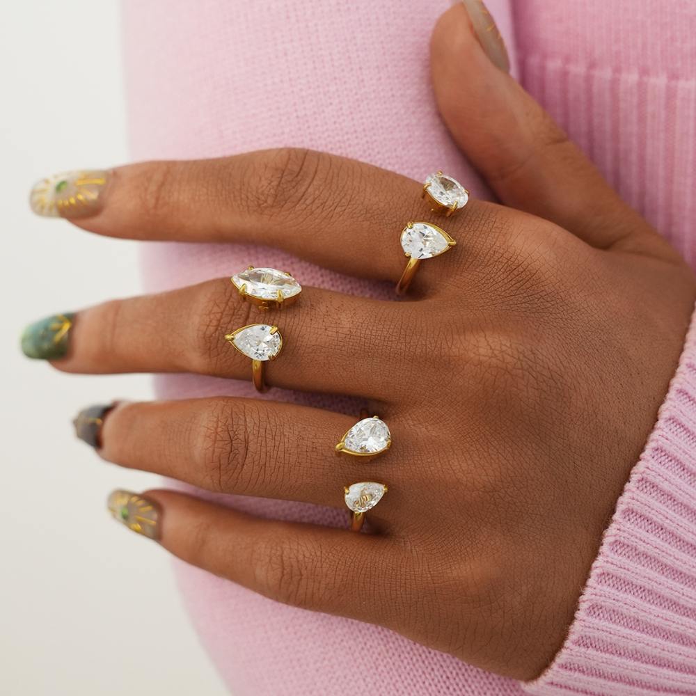Bague De Luxe Pour Femme, En Acier Inoxydable Doré, Avec Motif Goutte D'Eau. Image4