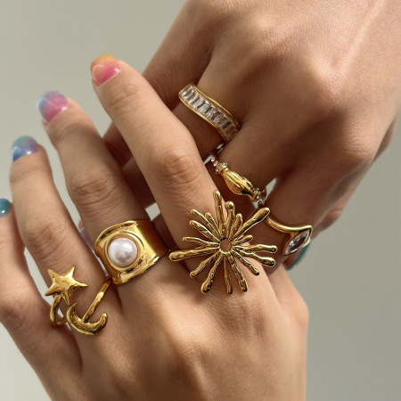 Bague tendance en acier inoxydable doré, couleur or, 1 pièce