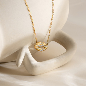 Collier Pendentif Femme En Acier Inoxydable Étanche Couleur Or, Forme Lèvres Sexy (1 Pièce) h5 Image6