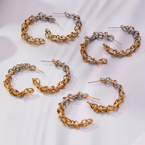 1 Paire De Boucles D'Oreilles Créoles Pour Femme En Acier Inoxydable, Couleurs Or Et Argent Mélangés, Étanches. h5 Image3