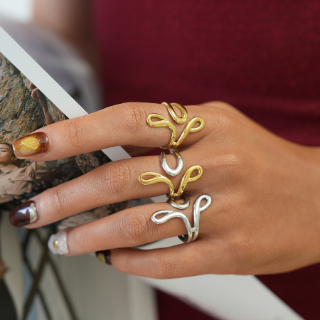Bague femme tendance, 1 pièce, lignes simples et irrégulières, en acier inoxydable étanche couleur or