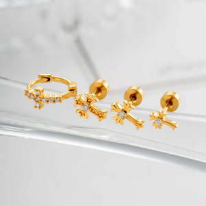 Boucles D'Oreilles Piercing Femme En Forme De Croix, En Cuivre Et Zircon (1 Pièce) h5 Image3