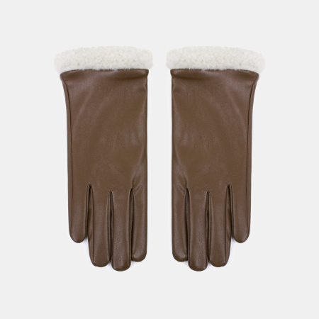 1 paire de gants pour femmes en peluche PU de couleur unie