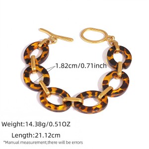 Bracelet Chaîne Femme En Acier Inoxydable Doré, Imprimé Léopard Rétro (1 Pièce). h5 Image2