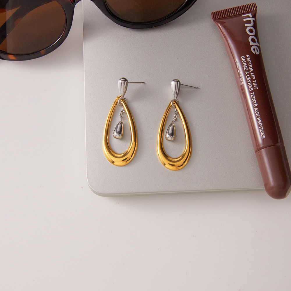 1 Paire De Boucles D'Oreilles Pendantes Pour Femme, En Acier Inoxydable Doré Et Argenté, Étanches. Image5