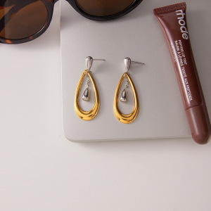 1 Paire De Boucles D'Oreilles Pendantes Pour Femme, En Acier Inoxydable Doré Et Argenté, Étanches. h5 Image5