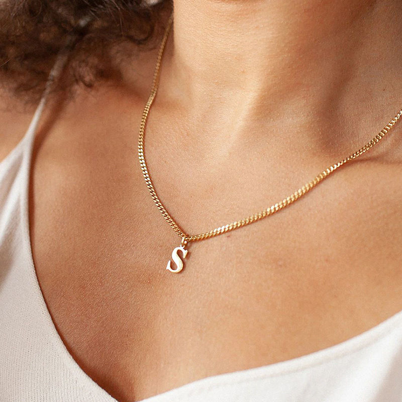 Pendentif Femme En Acier Inoxydable Doré, 1 Pièce, À Personnaliser Avec Une Lettre h5Image3