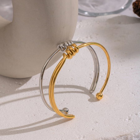 Bracelet manchette décontracté torsadé en acier inoxydable étanche couleur or (1 pièce) 2