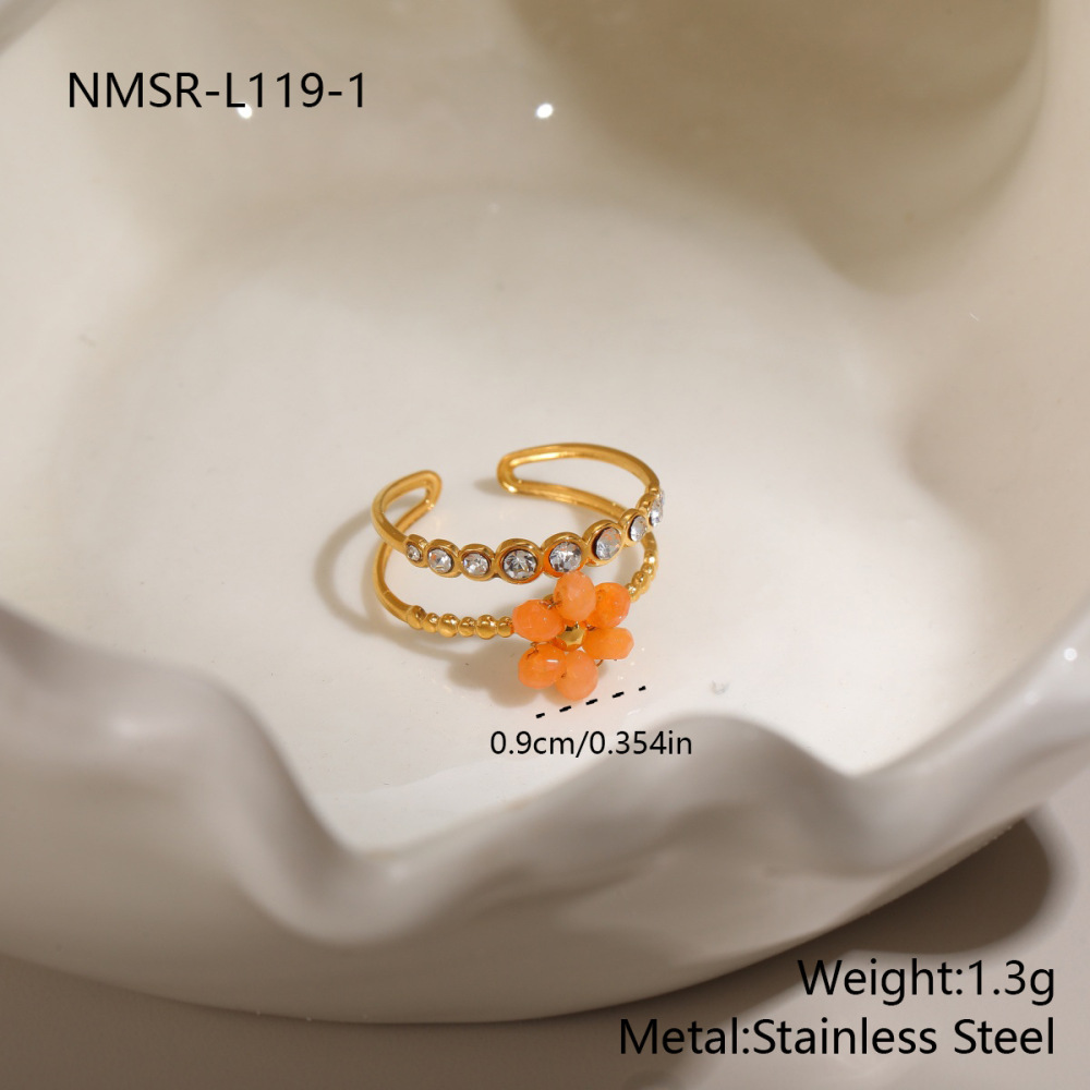 Bague Femme Romantique En Acier Inoxydable Doré, Ornée D'Une Fleur Et D'Une Étoile. 