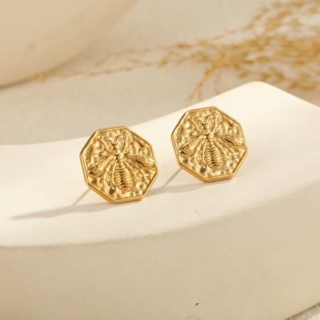 1 paire de boucles d'oreilles puces classiques à motif abeille, en acier inoxydable étanche pour femme 2