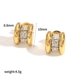 1 Paire De Boucles D'Oreilles Créoles En Acier Inoxydable Doré, Étanches, En Forme De C, Ornées De Strass. h5 