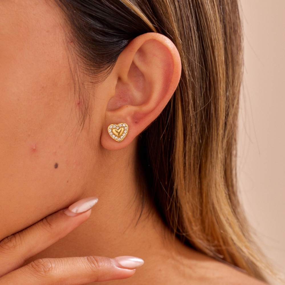 1 Paire De Boucles D'Oreilles Puces Pour Femme, En Acier Inoxydable, Imperméables, En Forme De Cœur. Image2