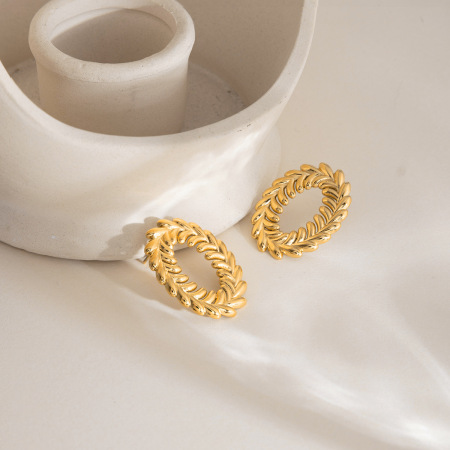 Boucles d'oreilles puces pour femme, en acier inoxydable doré, imperméables, en forme de feuille moderne (1 paire). 2