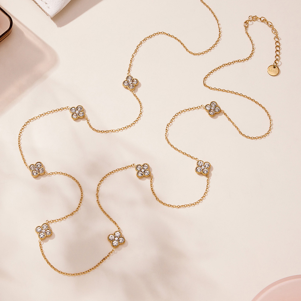 Colliers Longs Pour Femmes Classic Clover En Acier Titane, Imperméables Et Anti-Ternissement, Couleur Or Image4