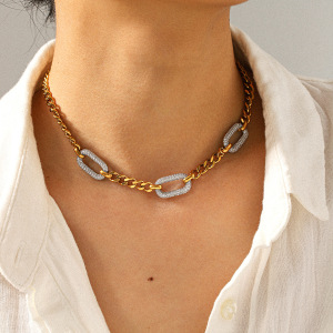Collier À Maillons En Acier Inoxydable, Étanche, Couleur Or, Avec Zircon (1 Pièce) h5 Image5