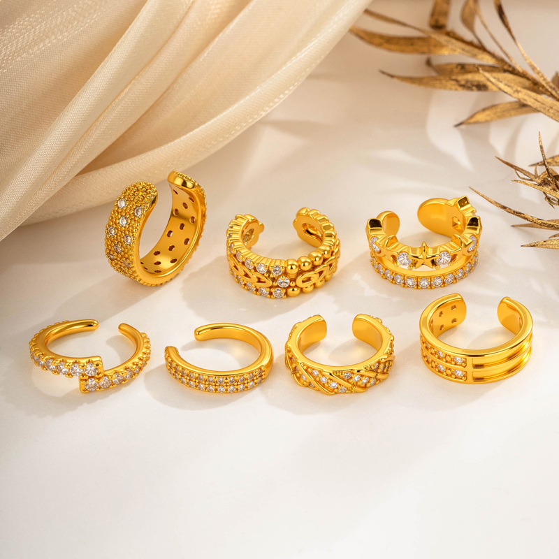 Boucle D'Oreille Manchette Femme En Cuivre Et Zircon, Design Complexe (1 Pièce) Image3