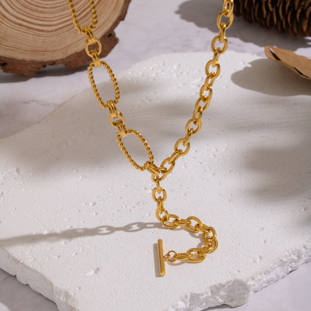 Collier décontracté en forme de Y, en acier inoxydable, étanche, couleur or (1 pièce)