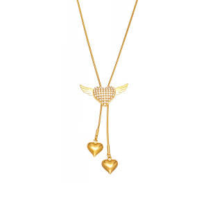 Collier Long Pour Femme, Orné D'Un Cœur Romantique Et De Balançoires, En Acier Inoxydable Étanche Couleur Or Et Zircon. h5 