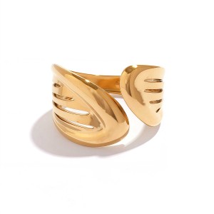 Bague Femme Simple, Forme Irrégulière, Acier Inoxydable, Couleur Or, Étanche, 1 Pièce h5 