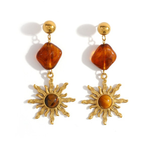 Boucles D'Oreilles Pendantes Pour Femme, Collection Ethnique Daily Sun, En Acier Inoxydable Étanche (1 Paire). h5 Image5