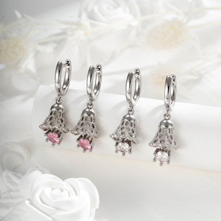 Boucles d'oreilles pendantes exquises en cuivre et zircon pour femme (1 pièce). 2