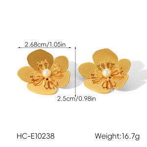 1 Paire De Boucles D'Oreilles Pendantes Rétro À Motif Floral En Acier Inoxydable Étanche Couleur Or h5 Image2