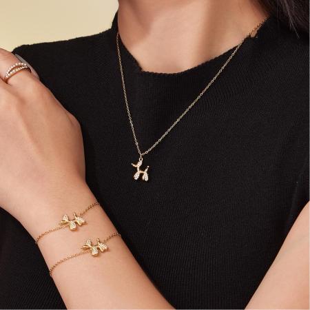 Ensembles de bijoux sophistiqués pour femmes en acier titane, zircon doré et motif caniche