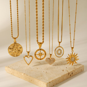Collier Pendentif En Acier Inoxydable Doré, En Forme De Cœur Et De Soleil, Avec Zircon. h5 Image4