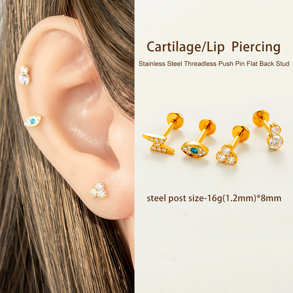 Boucles D'Oreilles Piercing Femme Simple Et Élégante En Acier Inoxydable Doré Et Zircon, Étanches, 1 Pièce Image5