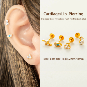 Boucles D'Oreilles Piercing Femme Simple Et Élégante En Acier Inoxydable Doré Et Zircon, Étanches, 1 Pièce h5 Image5