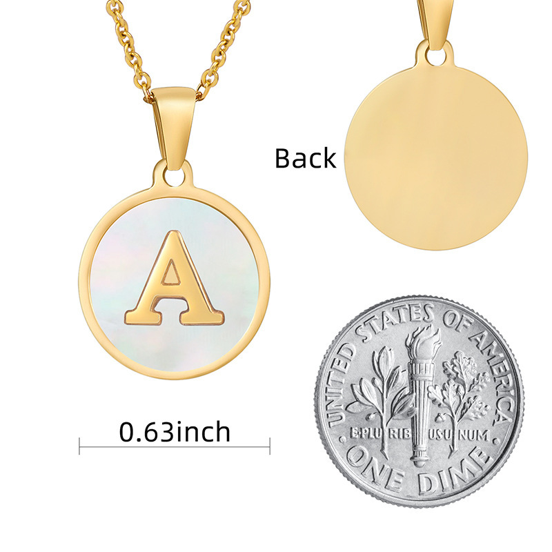 Collier Pendentif Femme Classique En Acier Inoxydable, Couleur Or, Avec Lettre Et Coquillage Étanche (1 Pièce) Image3