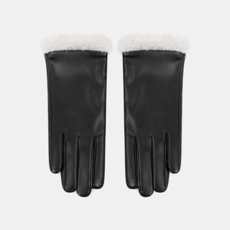 1 paire de gants pour femmes en peluche PU de couleur unie 2