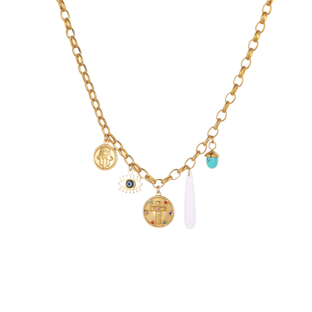 Collier Pour Femme Avec Pendentif Œil De Diable En Forme Irrégulière, En Acier Inoxydable Et Chaîne Étanche (1 Pièce) Image5
