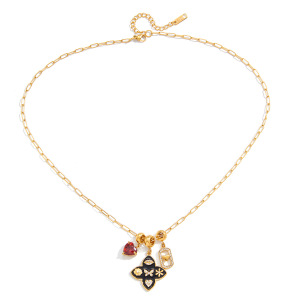 Colliers Pendentifs Élégants Pour Femmes, En Acier Inoxydable Doré, Imperméables Et Anti-Ternissement, Ornés D'Un Trèfle Et D'Un Cœur Brillant. h5 