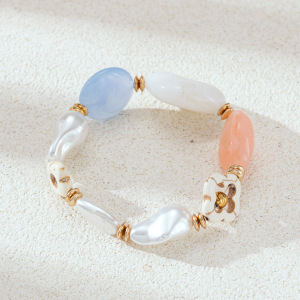 Collier De Perles Pour Femme, 1 Pièce, En Acier Inoxydable Doré, Imperméable, De Forme Irrégulière Et Colorée h5 Image2