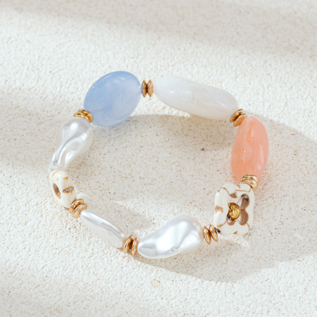 Collier de perles pour femme, 1 pièce, en acier inoxydable doré, imperméable, de forme irrégulière et colorée 2