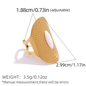 Bague Femme En Acier Inoxydable Doré, Imperméable Et Anti-Ternissement, Finition Martelée (1 Pièce). h5 Image2