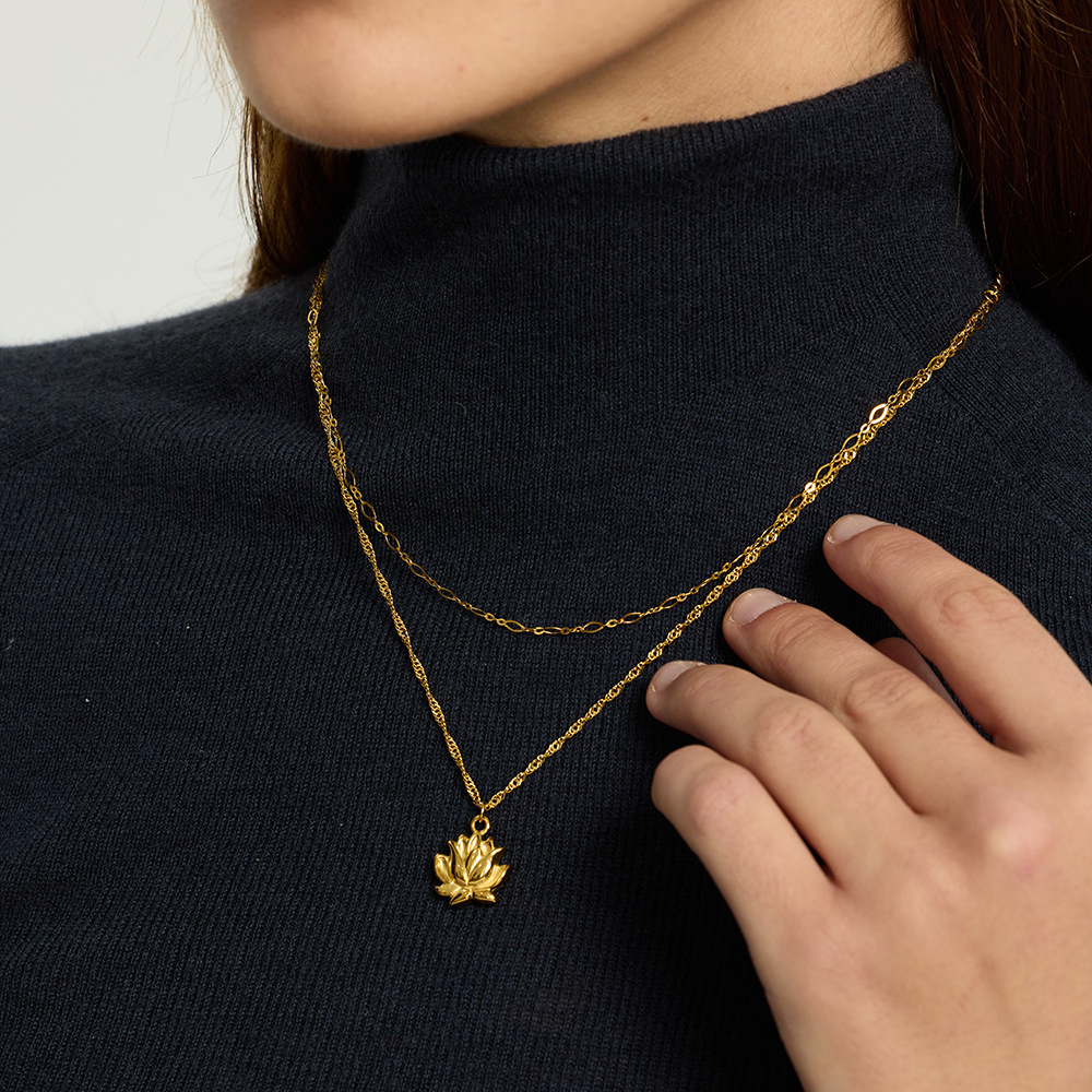 Collier Pendentif Femme Daily Chain Plant En Acier Inoxydable Étanche Couleur Or (1 Pièce) Image3
