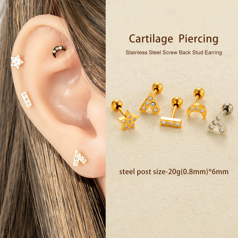 Boucles D'Oreilles Piercing Pour Femmes, En Acier Inoxydable Géométrique Étanche, Couleur Or Et Zircon. Image5
