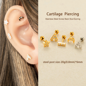 Boucles D'Oreilles Piercing Pour Femmes, En Acier Inoxydable Géométrique Étanche, Couleur Or Et Zircon. h5 Image5