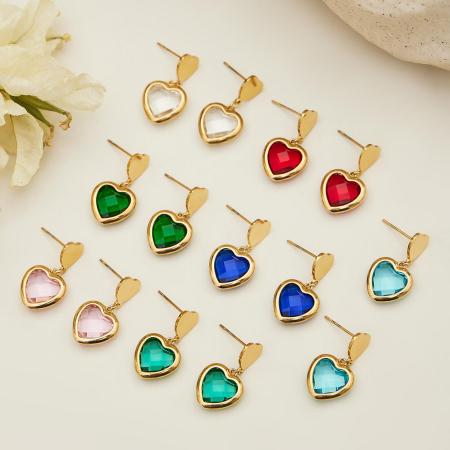 Collier long pour femme en verre, acier inoxydable, imperméable et anti-ternissement, couleur or, avec un cœur romantique