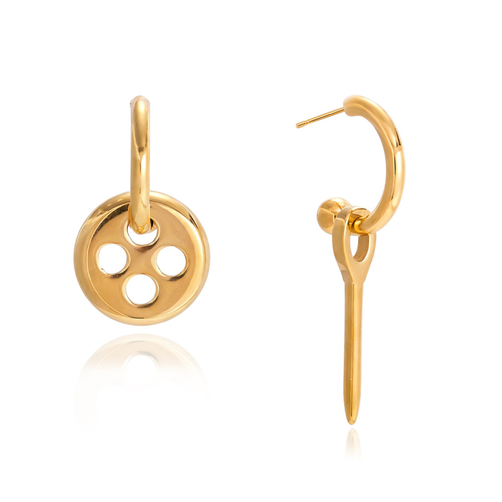 Boucles D'Oreilles Pendantes Pour Femmes Designable Button&Needle En Acier Inoxydable Étanche Couleur Or