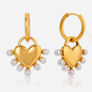 Boucles D'Oreilles Pendantes Pour Femme, Ornées De Magnifiques Perles En Forme De Cœur, En Acier Inoxydable, Imperméables Et Anti-Ternissement, Couleur Or. h5 
