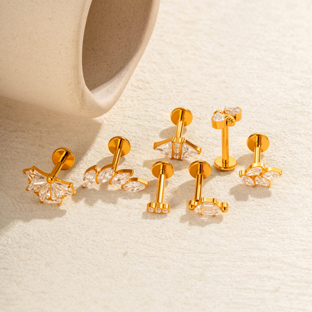 Boucles d'oreilles piercing femme en alliage de titane couleur or avec zircon et cœur charmant