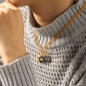 Collier Pendentif Simple Et Quotidien Pour Femme, En Acier Inoxydable Étanche, Couleur Or, Orné D'Un Zircon Et Représentant Un Œil De Diable. h5 Image5