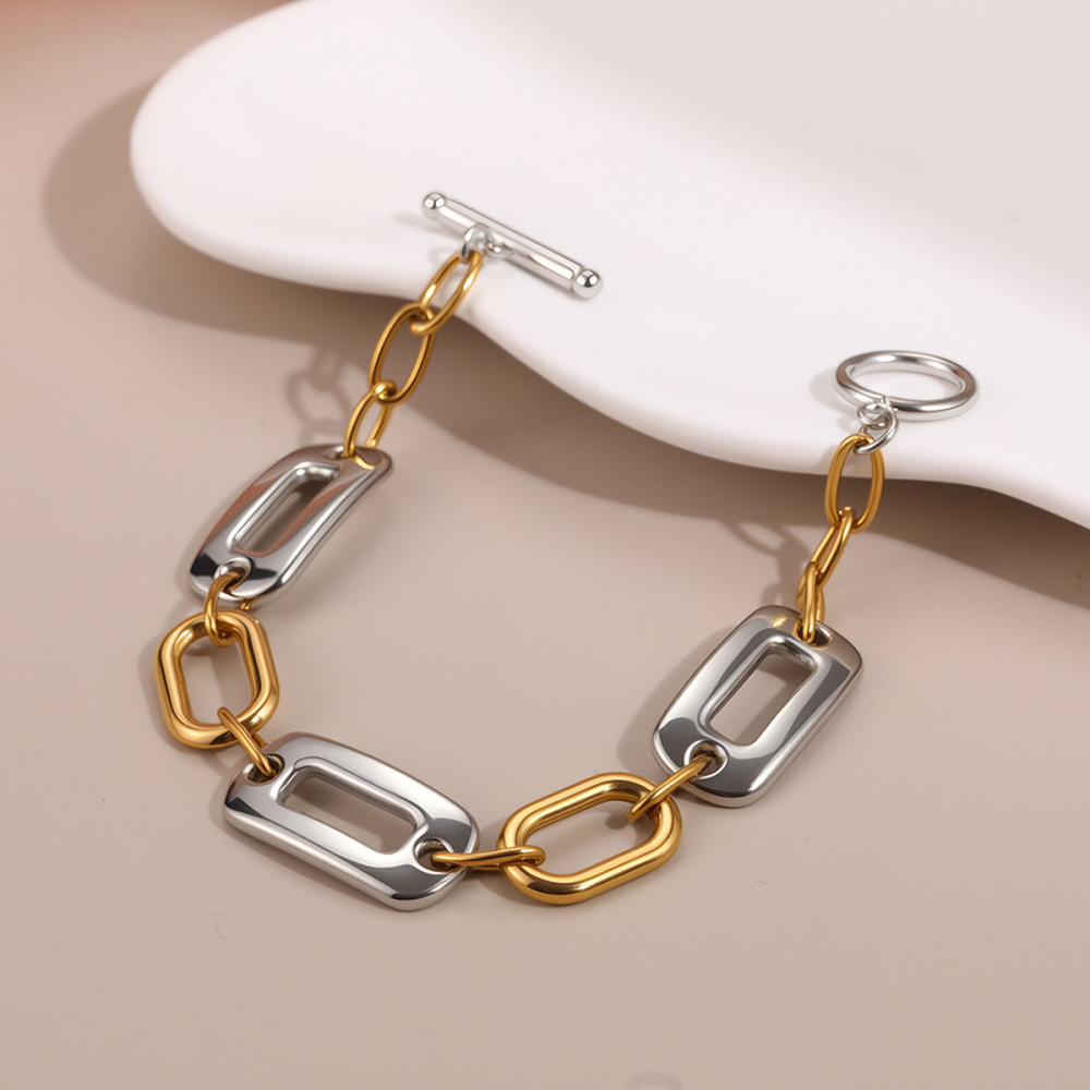 Bracelet Minimaliste Ajouré En Acier Inoxydable, Étanche Et Anti-Ternissement, Couleur Or, Pour Femme Image4