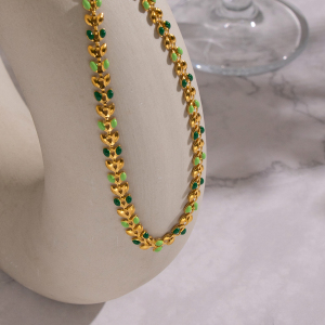 Collier En Acier Inoxydable Doré, 1 Pièce, Avec Chaîne Et Feuille Émaillée. h5 Image2